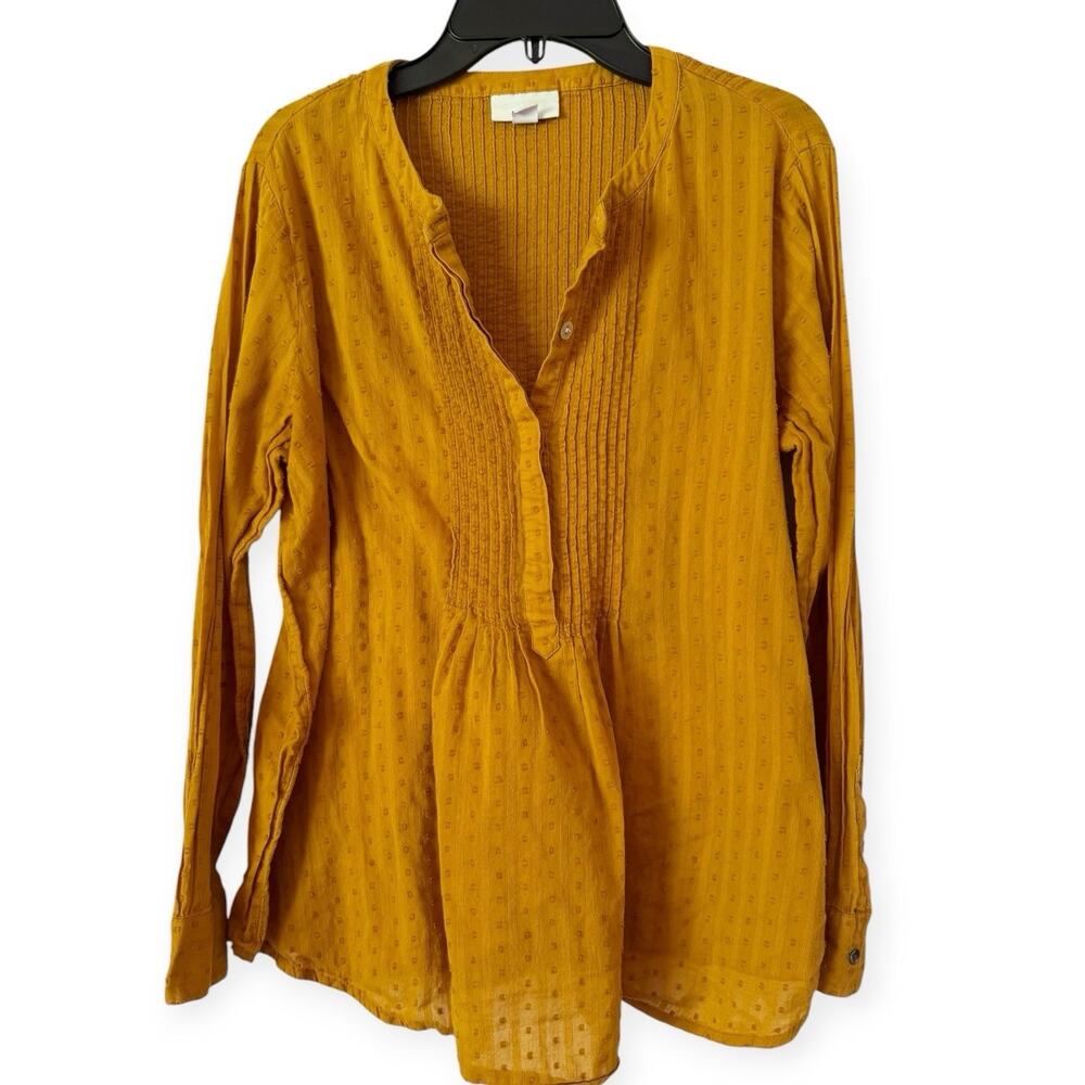 J. Jill Mustard Yellow Pleated Long Sleeve Cotton Blouse Size XS